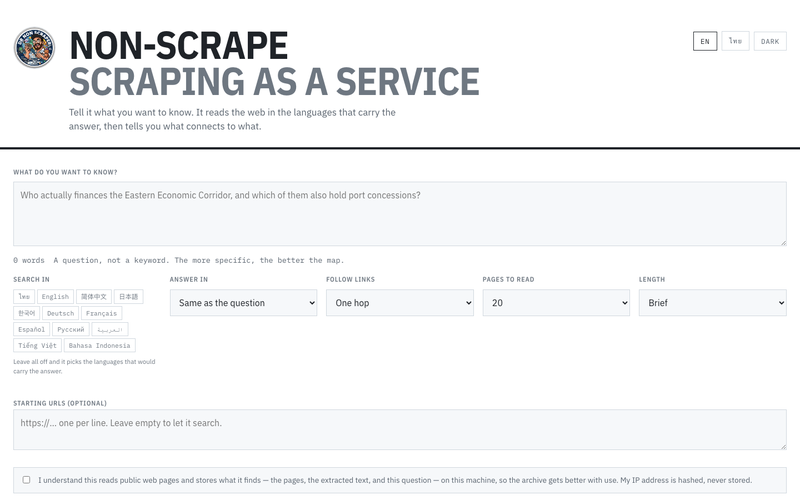 Non-Scrape — scraping as a service, no code