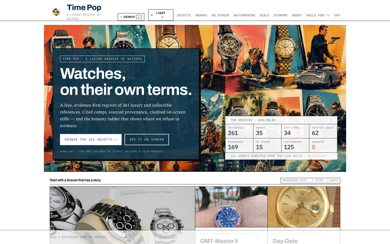 Time Pop — a free, evidence-first register of 261 luxury and collectible watch references